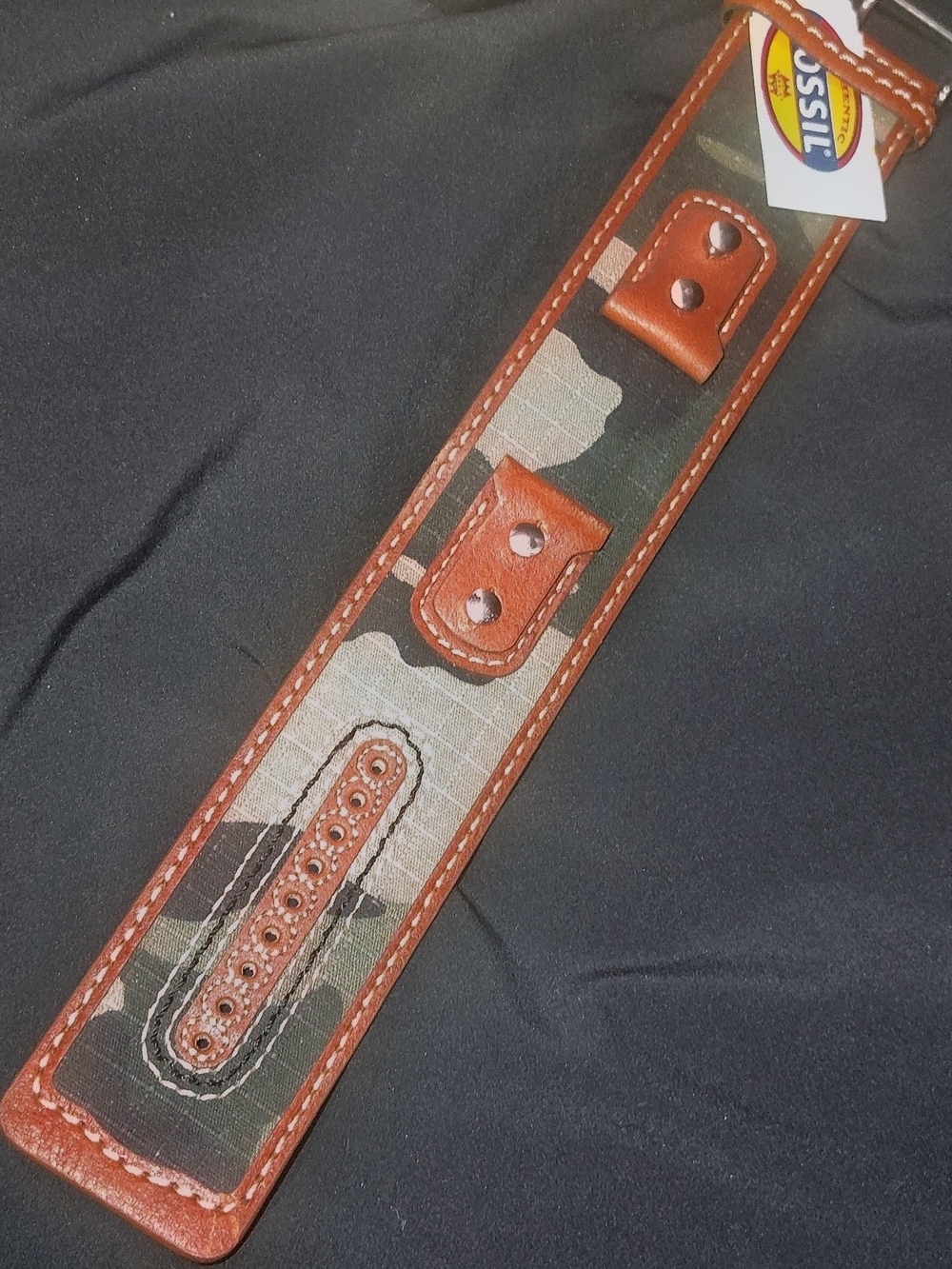 Fossil Leather-Trim Camouflage Laptop Strap - Brown & Green
